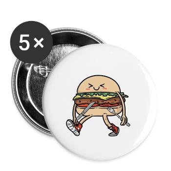 Kawaii Burger avec couteau et fourchette Fantasy Geek - Lot de 5 petits badges (25 mm) - blanc - Devant