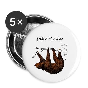 Faultier süßes Tier niedlich - Buttons klein 25 mm (5er Pack) - Weiß - Vorne