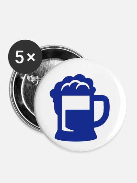 Bier Beer Glas Krug - Buttons klein 25 mm (5er Pack) - Weiß