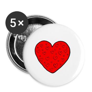 Grand coeur avec cadeau haut coeurs - Lot de 5 petits badges (25 mm) - blanc - Devant
