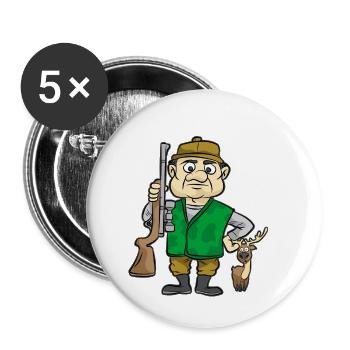 Jäger mit Reh Hirsch Jagd Gewehr Comic Cartoon - Buttons klein 25 mm (5er Pack) - Weiß - Vorne