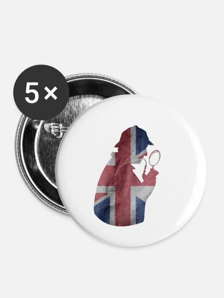 Sherlock Holmes - Buttons klein 25 mm (5er Pack) - Weiß