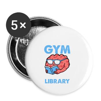 Let's go to the Gym Library Books Worm Gift - Buttons small 1''/25 mm (5-pack) - white - Front