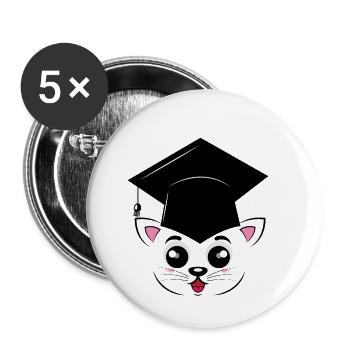 Caricature de chat diplômé - Lot de 5 petits badges (25 mm) - blanc - Devant