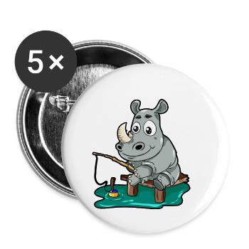pêcher rhinocéros Rino pêcher cadeau de pêche - Lot de 5 petits badges (25 mm) - blanc - Devant