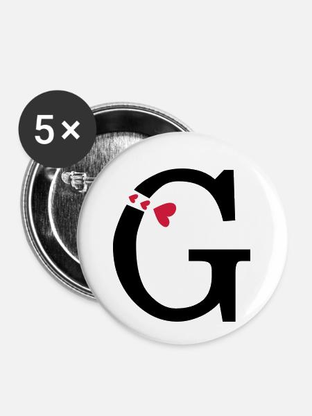 Großbuchstabe G mit Herzen - Buttons klein 25 mm (5er Pack) - Weiß
