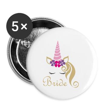 Bride bridal unicorn gift idea - Buttons small 1''/25 mm (5-pack) - white - Front