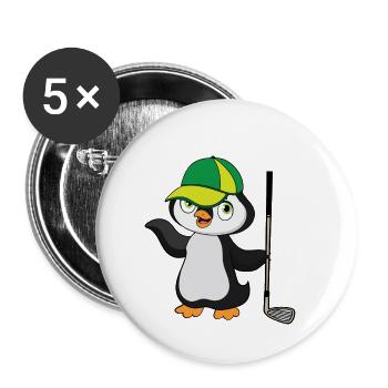 Golf spielender Pinguin mit Golfschläger und Kappe - Buttons klein 25 mm (5er Pack) - Weiß - Vorne