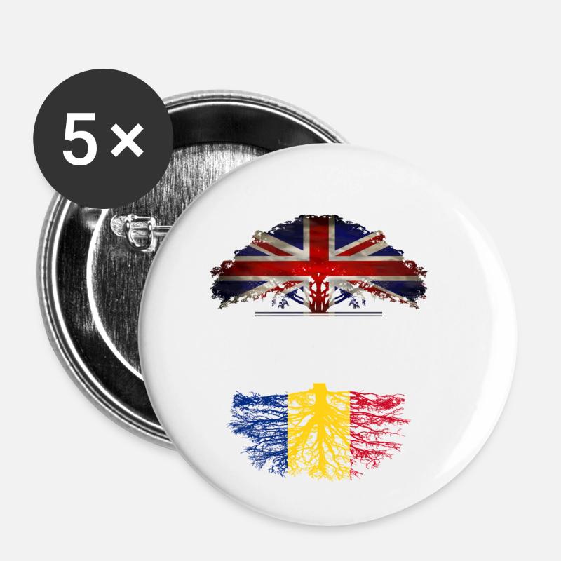 British Grown With Romanian Roots - Buttons small 1''/25 mm (5-pack) - white