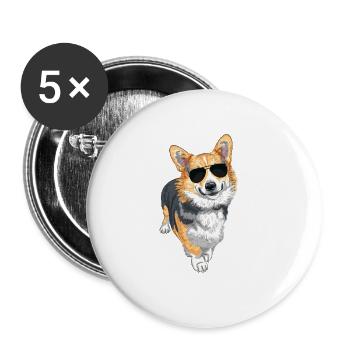 Un drôle de corgi avec des lunettes de soleil - Lot de 5 petits badges (25 mm) - blanc - Devant