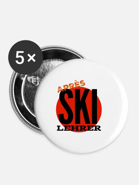 Apres Ski Lehrer - Buttons klein 25 mm (5er Pack) - Weiß
