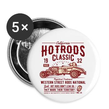 Hot Rods Race Classic - Lot de 5 petits badges (25 mm) - blanc - Devant