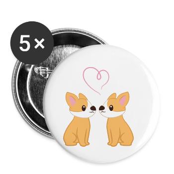 Corgi - T-shirt Corgi - Dog Love - Cœur - Lot de 5 petits badges (25 mm) - blanc - Devant