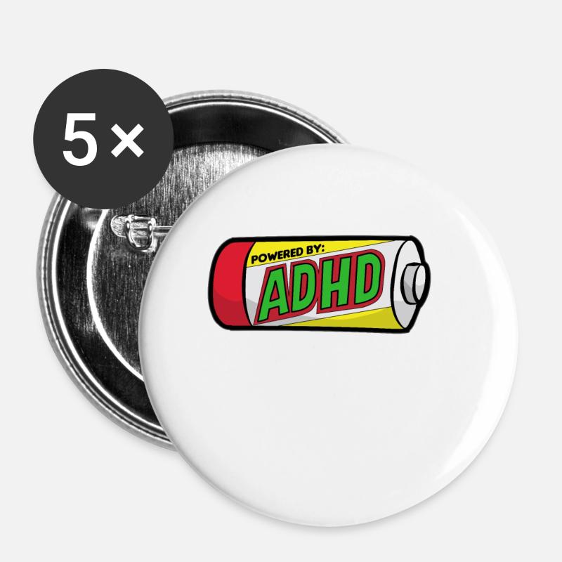 ADHD ADD ADHD Attention Deficit Hyperactive - Buttons small 1''/25 mm (5-pack) - white