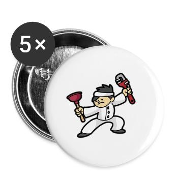 Plombier Ninja Plombier Pinces - Lot de 5 petits badges (25 mm) - blanc - Devant