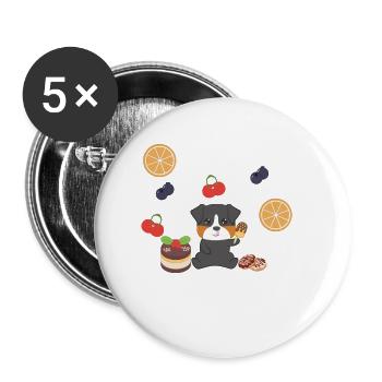 Bernese Mountain Dog - Dürrbächler - Manger - grignoter - Lot de 5 petits badges (25 mm) - blanc - Devant