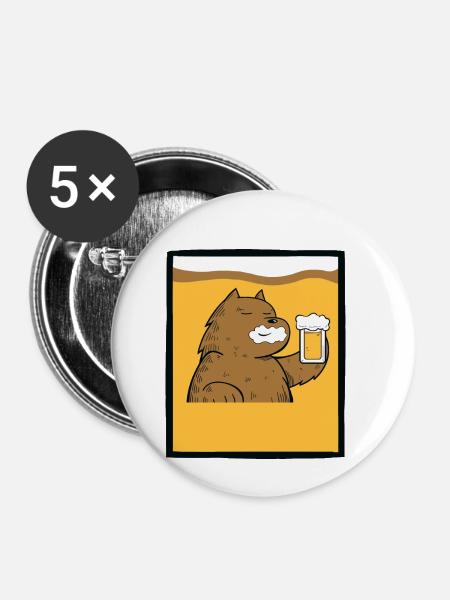 Bier Bär - Buttons klein 25 mm (5er Pack) - Weiß