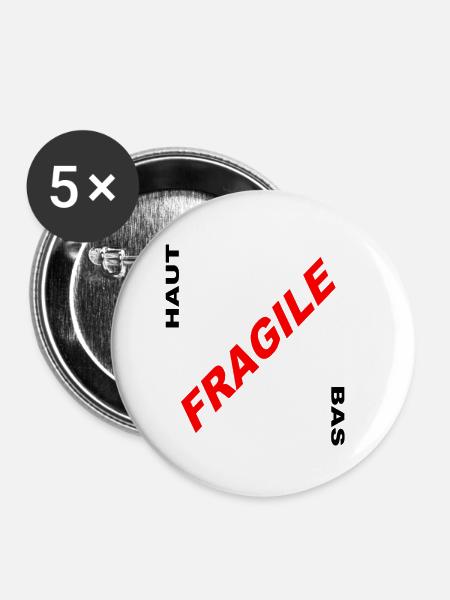 ZERBRECHLICH - Buttons klein 25 mm (5er Pack) - Weiß