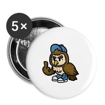 Hibou montre doigt moyen - Lot de 5 petits badges (25 mm) - blanc - Devant
