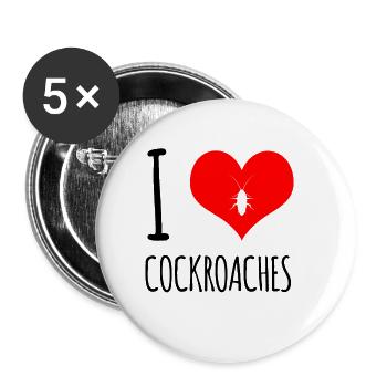 Ich liebe Kakerlaken Schaben Herz I Love Bugs - Buttons klein 25 mm (5er Pack) - Weiß - Vorne