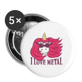 Cadeau de métaler de métal lourd de Licorne j'aime le métal - Lot de 5 petits badges (25 mm) - blanc - Devant
