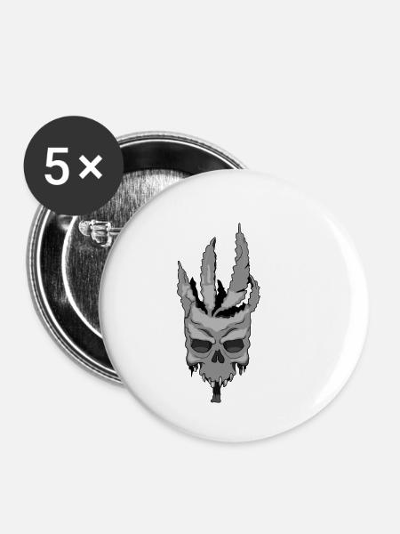 Hanfblatt Cannabis Skull Design Geschenkidee - Buttons klein 25 mm (5er Pack) - Weiß