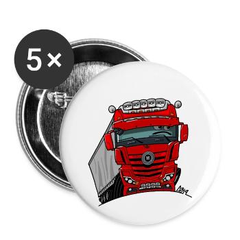 0807 M camion rouge remorque - Lot de 5 petits badges (25 mm) - blanc - Devant