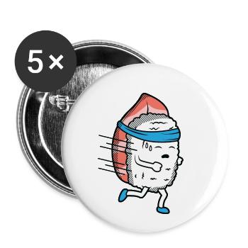 Sushi Running Sport Läufer Athlet - Buttons klein 25 mm (5er Pack) - Weiß - Vorne