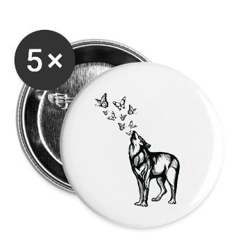 Wolf und Schmetterlinge - Buttons klein 25 mm (5er Pack) - Weiß - Vorne