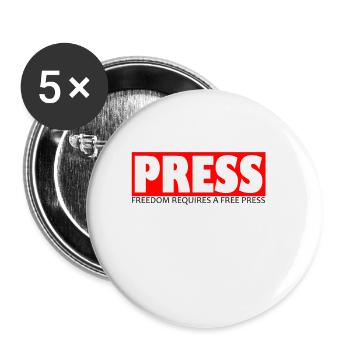 Free Press Geschenk für Journalisten und Reporter - Buttons klein 25 mm (5er Pack) - Weiß - Vorne