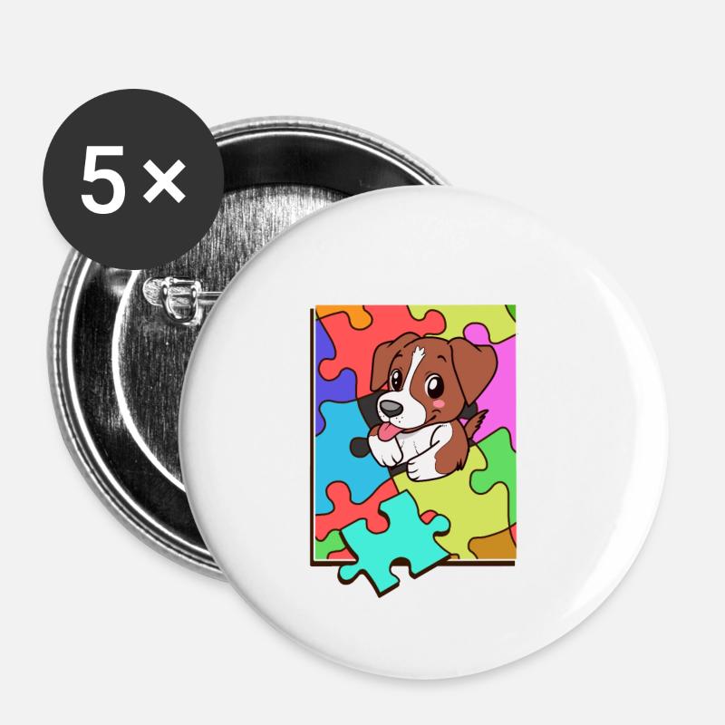 Beagle Puzzle Puzzeln Bunt Hund - Buttons klein 25 mm (5er Pack) - Weiß