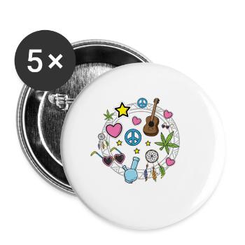 Signe de la paix hippie amour coeur dream catcher star - Lot de 5 petits badges (25 mm) - blanc - Devant