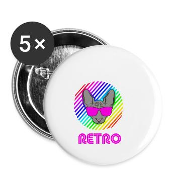 Chat rétro chat des années 90 - Lot de 5 petits badges (25 mm) - blanc - Devant