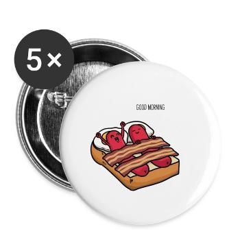 Guten Morgen Frühstück Wurst Eier Speck Toast - Buttons klein 25 mm (5er Pack) - Weiß - Vorne
