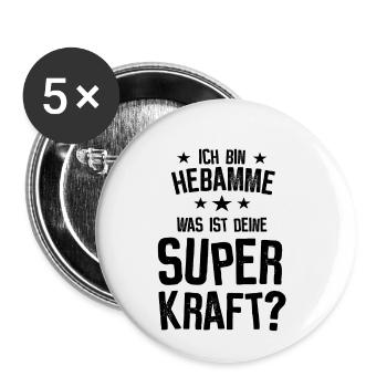 Meine Superkraft HEBAMME - Buttons klein 25 mm (5er Pack) - Weiß - Vorne