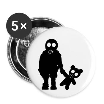 Garçon avec nounours au masque à gaz / Eddi Pooh (1c) - Lot de 5 petits badges (25 mm) - blanc - Devant