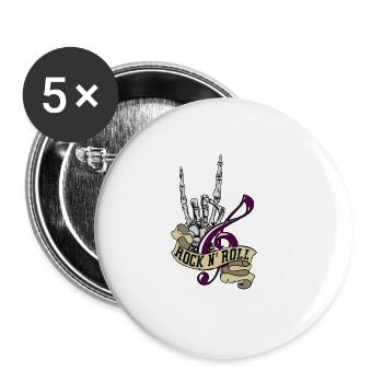 Rock and Roll mit Skelett und Note Geschenkidee - Buttons klein 25 mm (5er Pack) - Weiß - Vorne