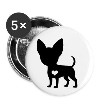 Cadeau de battement de coeur de chien Chihuahua - Lot de 5 petits badges (25 mm) - blanc - Devant