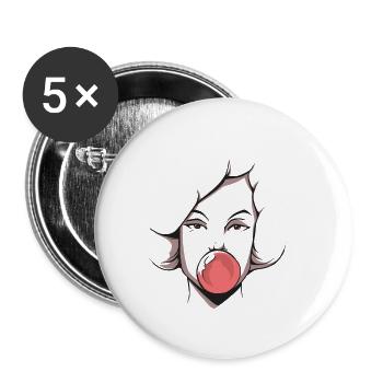 Femme, bulle, chewing gum - Lot de 5 petits badges (25 mm) - blanc - Devant