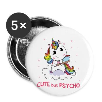 Cute but psycho unicorn - Buttons small 1''/25 mm (5-pack) - white - Front