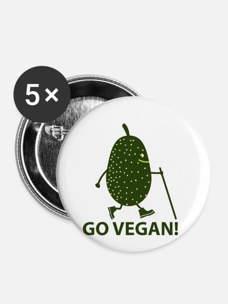 Go vegan! - Buttons klein 25 mm (5er Pack) - Weiß