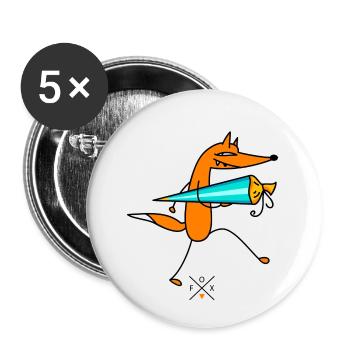 Smart Fox avec sac de sucre - Lot de 5 petits badges (25 mm) - blanc - Devant