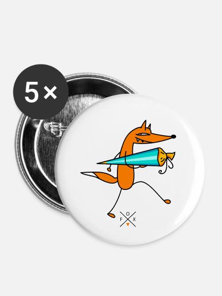 Schlauer Fuchs mit Zuckertüte - Buttons klein 25 mm (5er Pack) - Weiß