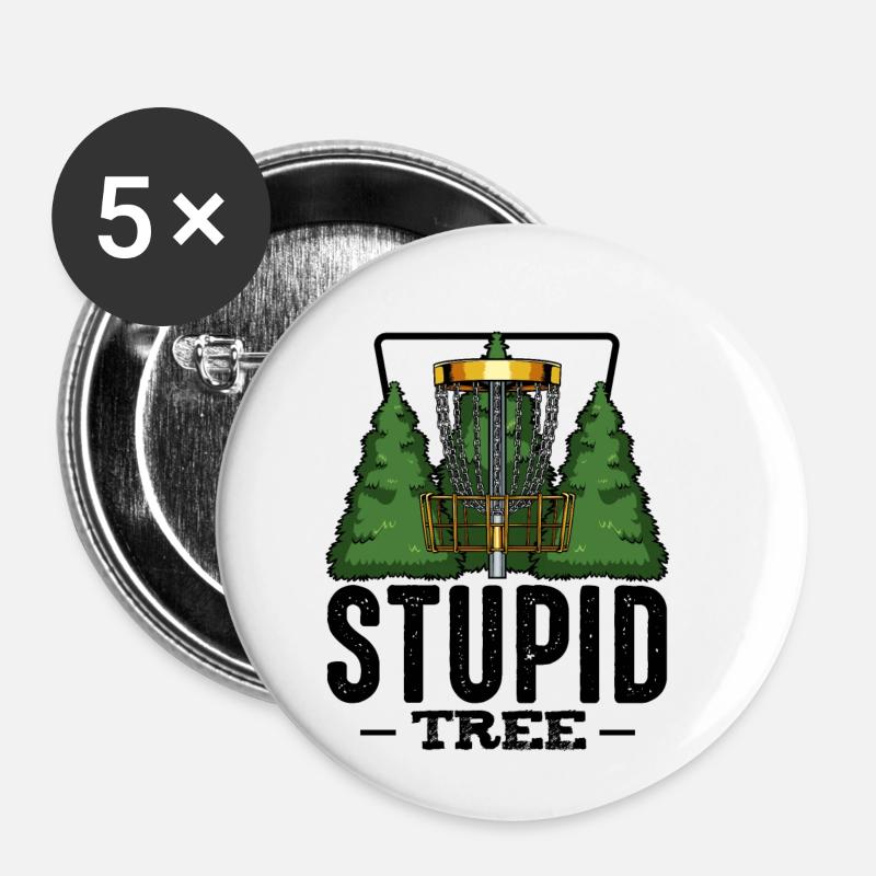Stupid Tree Discgolf Spruch Frisbee Geschenk - Buttons klein 25 mm (5er Pack) - Weiß