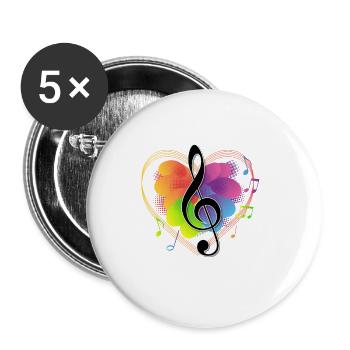Clef music design note d'amateur de musique - Lot de 5 petits badges (25 mm) - blanc - Devant