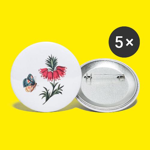 Flyvende sommerfugl med blomster - Buttons/Badges lille, 25 mm (5-pack)