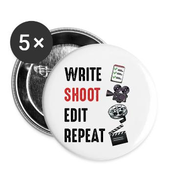 Write Shoot Edit Repeat Spruch Regisseur Geschenk - Buttons klein 25 mm (5er Pack) - Weiß - Vorne