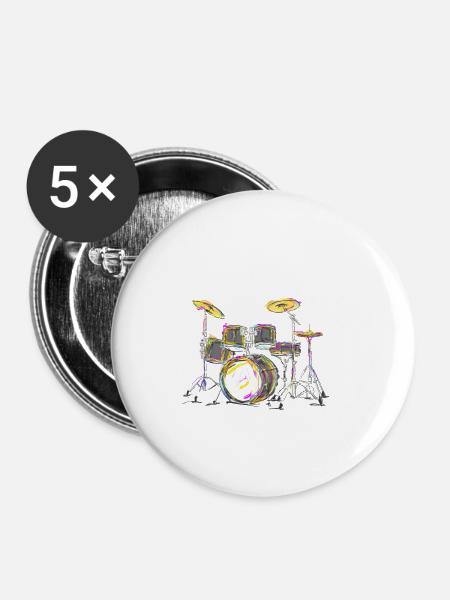 Schlagzeug - Buttons klein 25 mm (5er Pack) - Weiß