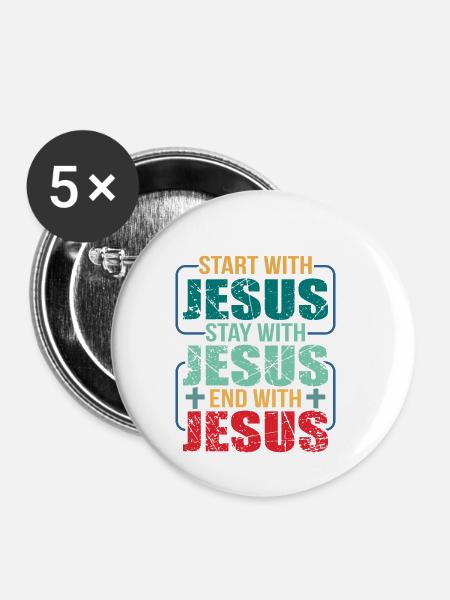 Jesus - Buttons klein 25 mm (5er Pack) - Weiß