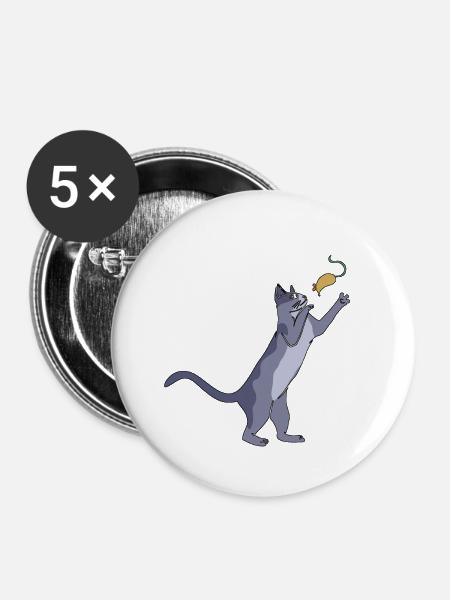 Katze mit Maus - Buttons klein 25 mm (5er Pack) - Weiß
